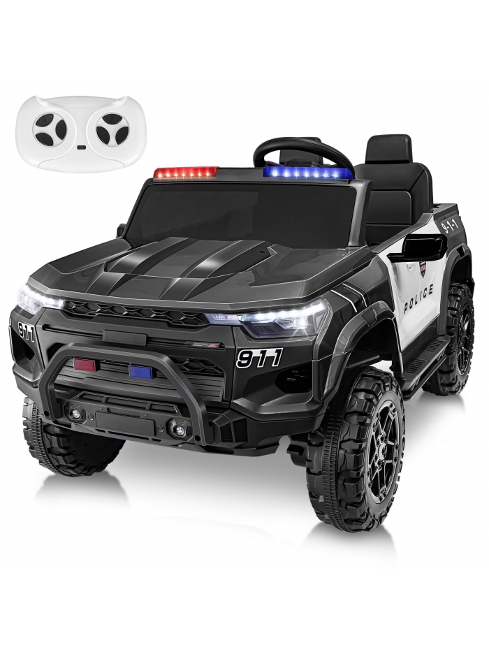 Funcid 24V 2-Seater Kids Ride on Police Car 4x4 Ride on Toys W/ Remote Control Battery Powered Ride on Electric Truck Car, Power Car Wheels W/ Police Siren, Speaker, Bluetooth, Music, Lights Black