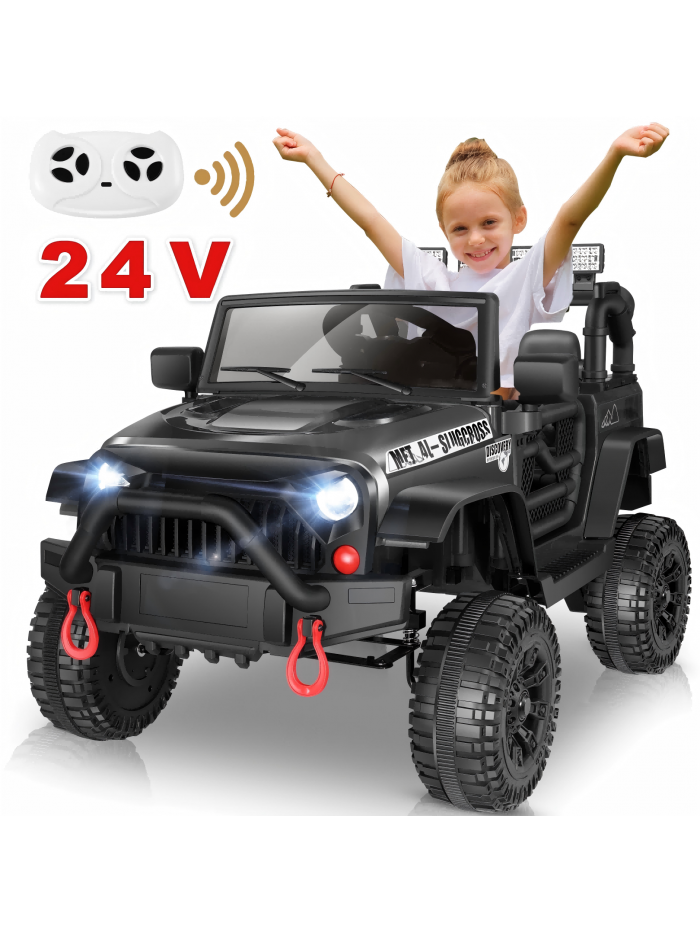 Funcid 24 Volt Ride on Toys, Battery Powered Ride on Cars with Remote Control, Electric Car for Kids, 400W Power Car Wheels for Boys Girls, Ride on Truck w/ Music, LED Light, Bluetooth, Black