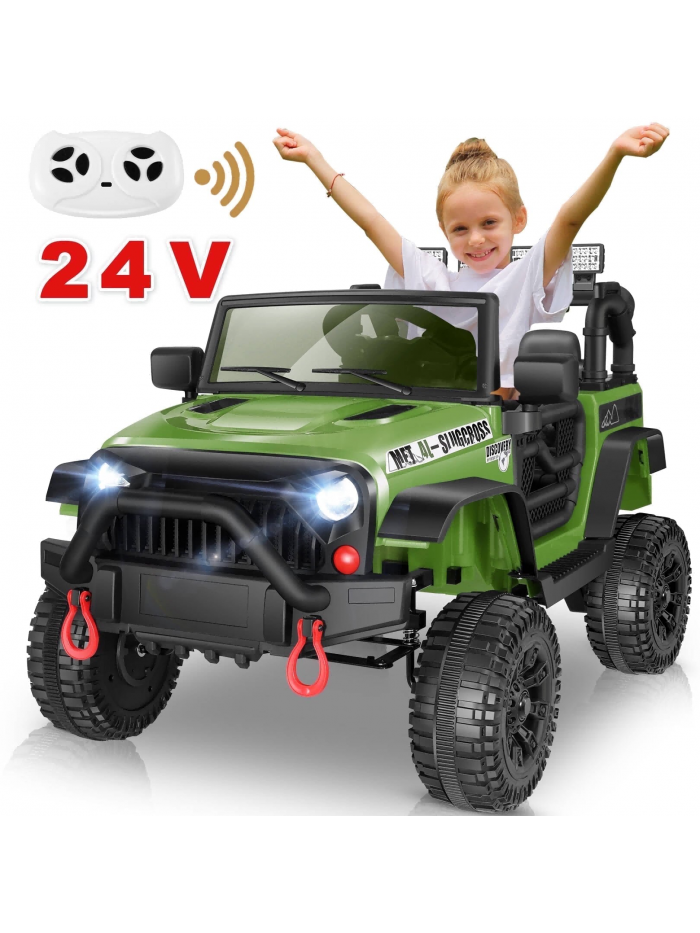 Funcid 24 Volt Ride on Toys, Battery Powered Ride on Cars with Remote Control, Electric Car for Kids, 400W Power Car Wheels for Boys Girls, Ride on Truck w/ Music, LED Light, Bluetooth, Green
