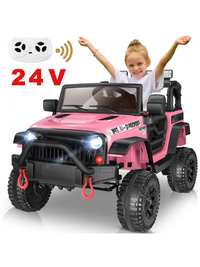 Funcid 24 Volt Ride on Toys, Battery Powered Ride on Cars with Remote Control, Electric Car for Kids, 400W Power Car Wheels for Boys Girls, Ride on Truck w/ Music, LED Light, Bluetooth, Pink