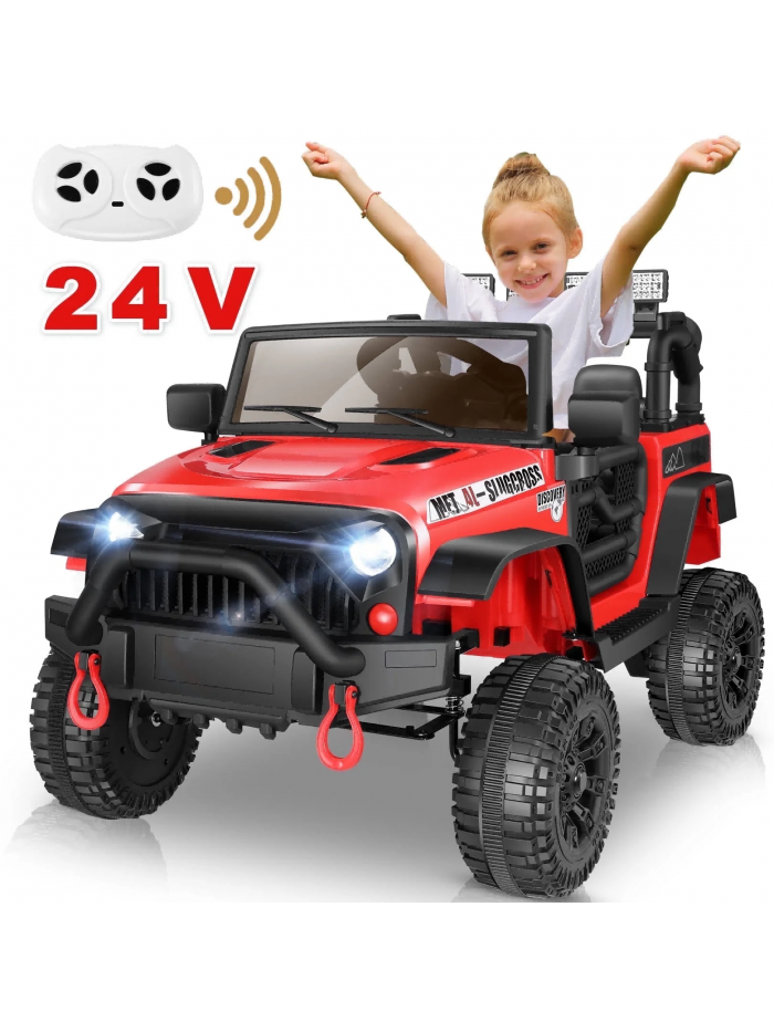 Funcid 24 Volt Ride on Toys, Battery Powered Ride on Cars with Remote Control, Electric Car for Kids, 400W Power Car Wheels for Boys Girls, Ride on Truck w/ Music, LED Light, Bluetooth, Red