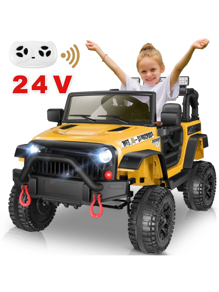 Funcid 24 Volt Ride on Toys, Battery Powered Ride on Cars with Remote Control, Electric Car for Kids, 400W Power Car Wheels for Boys Girls, Ride on Truck w/ Music, LED Light, Bluetooth, Yellow
