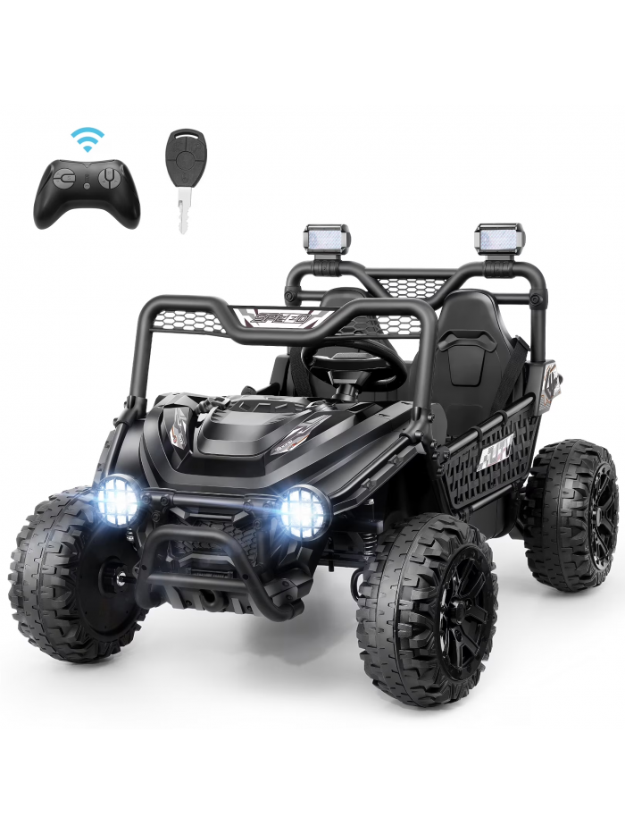 Funcid 24V Ride on Toys, 2-Seater Ride on cars with Remote Control, Metal Frame, Electric Car for Kids, Power UTV Wheels with Key Start, Storage Bag, Bluetooth, Music, Spring Suspension Black