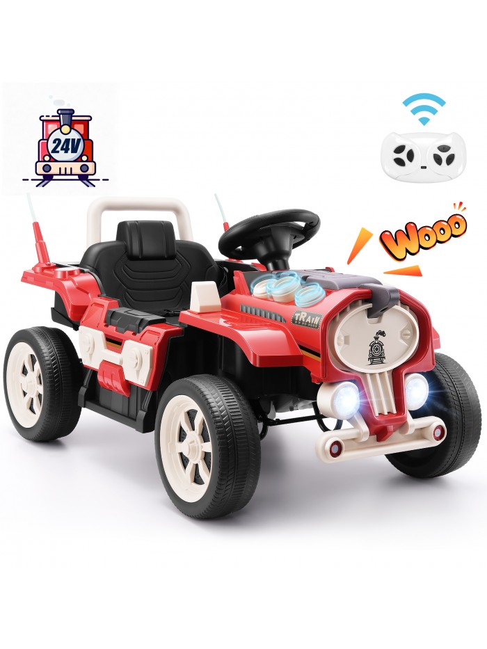 Funcid 24V Ride on Train for Toddlers with Remote Control, Ride on Toys for Kids Ages 2-6, Electric Car for Kids with Music, Bluetooth, MP3 Player, Train Sound, Red