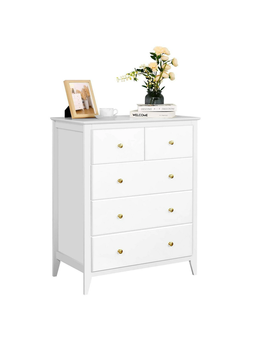 SEJOV White Double Dresser with 5 Drawer, Modern Chest of