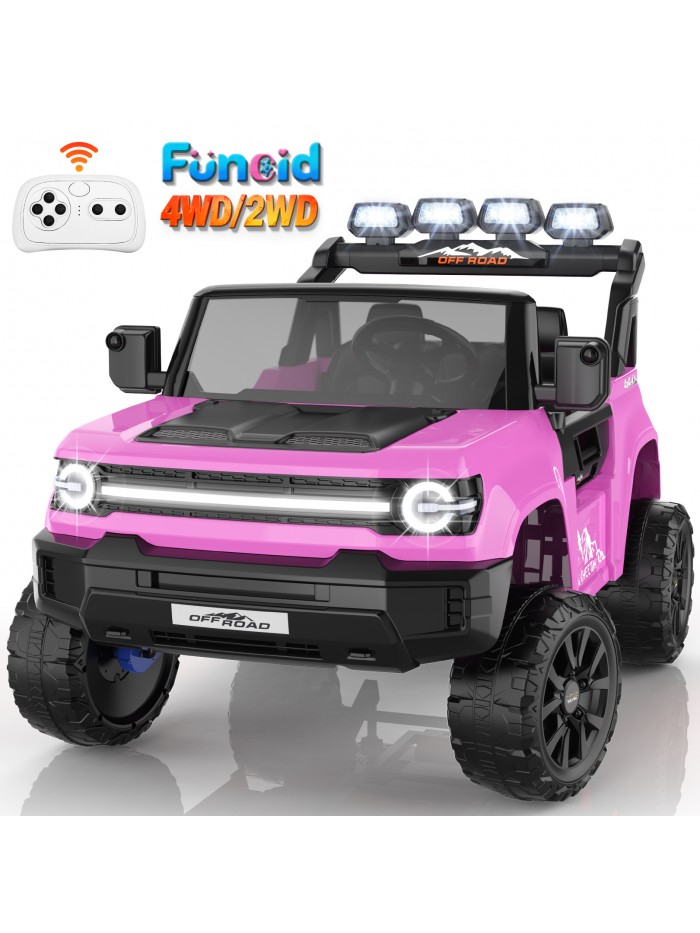 Funcid 24V 2-Seater Ride on Toys, 2WD/4WD Switchable 800W Ride on Truck, 7AH Battery Powered Ride on Cars with Remote Control, Electric Car for Kids w/ Bluetooth, Music, Spring Suspension, Pink Funcid 24V 2-Seater Ride on Toys, 2WD/4WD Switchable 800W Ride on Truck, 7AH Battery Powered Ride on Cars with Remote Control, Electric Car for Kids w/ Bluetooth, Music, Spring Suspension, Pink