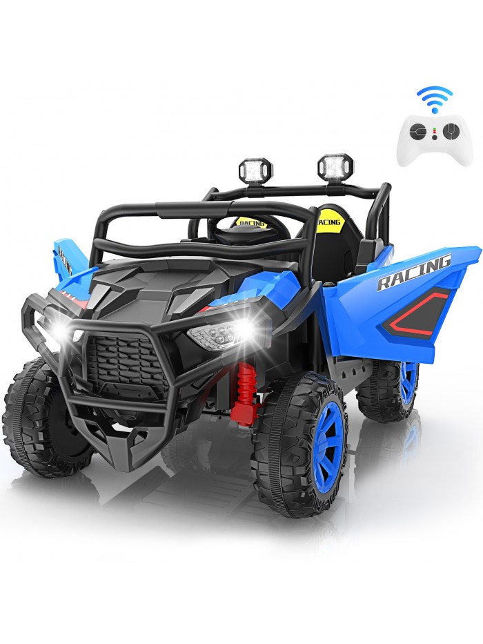 Funcid 24 Volt Ride on toys, 2-Seater Ride on Cars with Remote Control, 400W Electric Car for Kids, Ride on UTV w/ Bluetooth, MP4, Seat Belts, Volume Adjustment, Suspension, Blue Funcid 24 Volt Ride on toys, 2-Seater Ride on Cars with Remote Control, 400W Electric Car for Kids, Ride on UTV w/ Bluetooth, MP4, Seat Belts, Volume Adjustment, Suspension, Blue